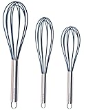 Wired Whisk Silicone Whisk Set of 3 - Stainless Steel & Silicone Kitchen Utensils for Blending, Whisking, Beating & Stirring - (12-inch, 10-inch & 8.5-inch (Navy)