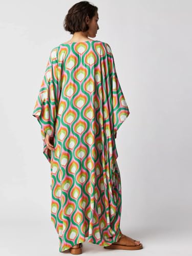 Image of Moss Rose Kaftan Dresses for Women V Neck Summer Swimsuit Cover up Caftan Maxi Beach Dresses