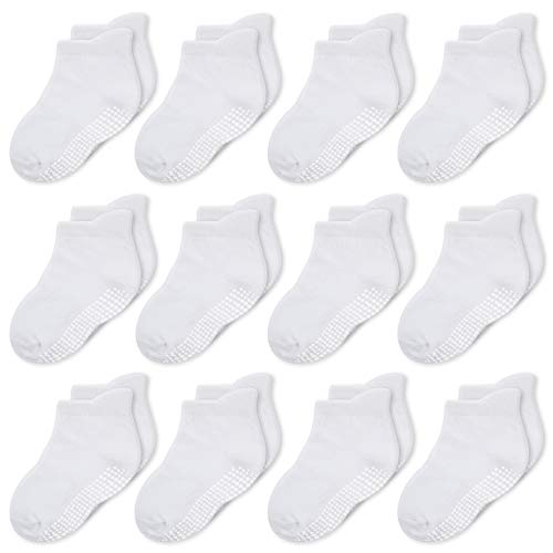 CozyWay Non Slip Toddler Socks Grips Baby Girls Boys 6&12 Pack Anti Skid Ankle Socks Infant Kids