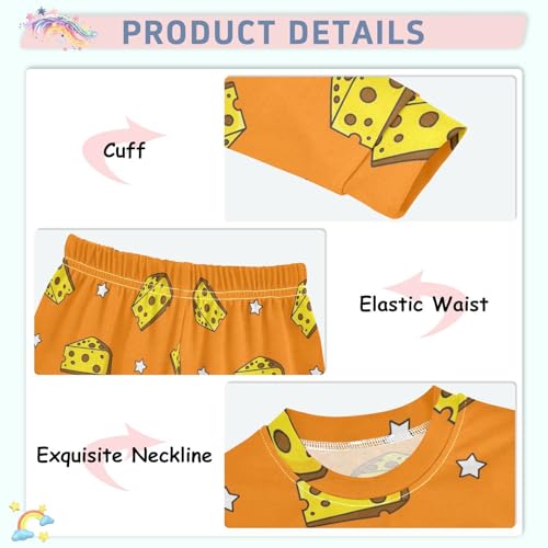 Pajama Sets Long Sleeve Cheese Slices on Orange Soft Comfy Sleepwear 2 Piece PJS 3-8T4