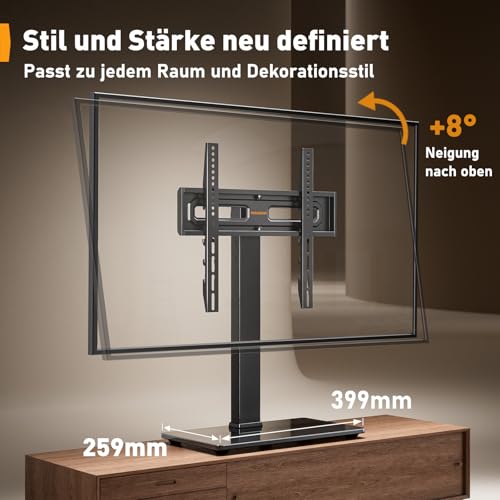 Perlegear Universal Swivel TV Stand for 32–70 inch TVs, Height Adjustable Table Top TV Stand Mount with Tilt, Tempered Glass Base, Holds up to 88 lbs, Max VESA 400x400mm - Image 5