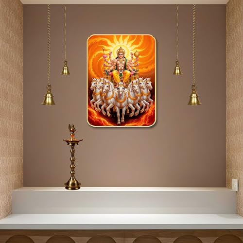 Image of SAF Surya Dev Wall Art with Table Top Stand & Wall Hanging Hole | Premium MDF Surya Narayan Painting for Home Mandir Office Vastu Health Success Decor