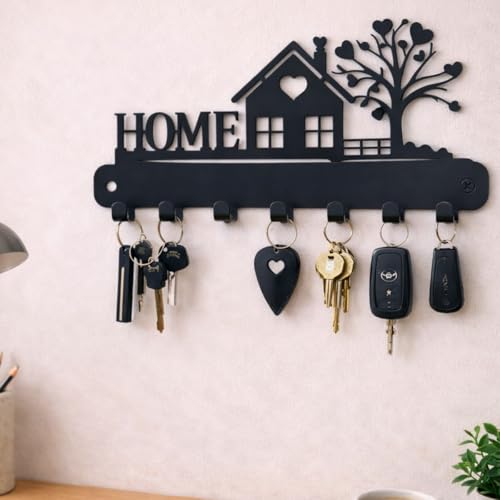Image of Metal Key Holder Wall Mount - 7 Hooks | Decorative Key Rack & Organizer, Sturdy Hanger for Keys | Stylish Metal Wall Decor Key Hanger for Entryway, Kitchen, Hallway & Room Decor, Gift
