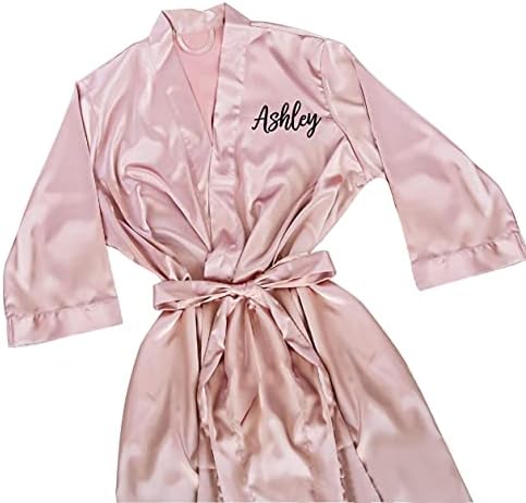 Women's Satin Short Kimono Bridesmaid Bride Robe With Name or Tit...