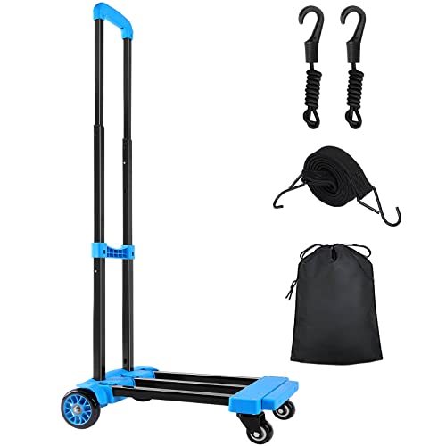 Kedsum Handkarre, zusammenklappbar, 70 kg, robust, 4-Rad-Konstruktion, kompakt und leicht, für Gepäck, Reisen, Auto, Umzug und Büro Blaue PU-Räder Cover