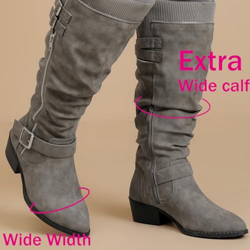 Luoika Women's Extra Wide Calf Knee High Boots, Wide Width Plus Size Knee-High Boots Low Stacked Heel Winter Fall Tall Boots.3