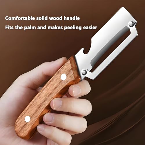 Image of 2026 New Multifunctional Vegetable Peeler for Kitchen, 3 in 1 Multi Functional Wooden Handle Peeler and Bottle Opener, Scallion Slicer, Kitchen Vegetable Peelers for Scallion,Fruit (B*1)