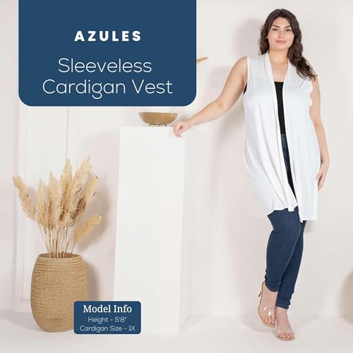 Image of Azules Sleeveless Long Cardigan for Women with Pockets - Lightweight Open Front, Flowy Dressy Layer for Work or Casual Wear