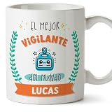 MUGFFINS Tazas Personalizadas para VIGILANTE hombre - En Español - Mejor del mundo - Con dibujo - 11 oz / 330 ml - Regalo Personalizable original y divertido