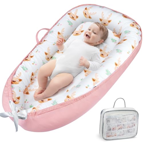 URMYWO Babynestchen 90x55cm 100% Baumwolle Handgefertigt Kinderbettverkleinerer Federgrau Babynestchen