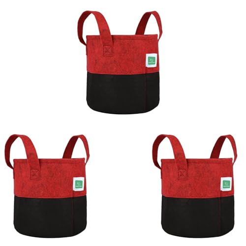 GREENSHEEP Geo Fabric Grow Bags UV Treated Gardening Cotton Pots Terrace Indoor Outdoor Home Balcony Nursery Leafy Vegetable Fruits and Flower (Black & Red Round 400 GSM Size 18x18 Pack of 3)