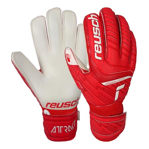 Reusch Attrakt Grip Finger Support Junior Flexible Torwarthandschuhe Kinder Jugendliche Fußballhandschuhe mit Fingerprotektion für alle Spielfeldoberflächen und jedes Wetter