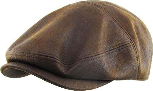 KBL-100 LBR L/XL Faux Leather Ascot Ivy Newsboy Hat Driving Golf Cap Gatsby Cabbie