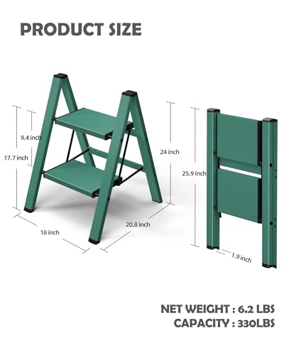 image for Taranta 2 Step Ladder,Aluminum Lightweight Folding 2 Step Stool with A