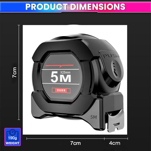 Image of Gadget Hero's 5 Meter Measuring Tape with Auto-Locking and Retracting Feature, Heavy Duty Unbreakable ABS Case with Belt Clip- One-Man Operation, Measure in Inch & Centimeters.