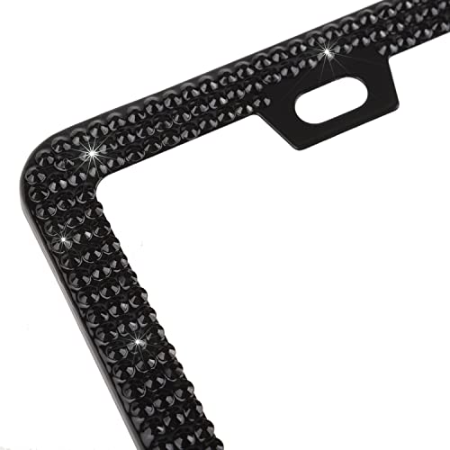 Fashion Handmade Us Universal Slim Black Crystal License Plate Frames,Waterproof Bling License Plate Holder,Weather Proof Bling License Plate Cover For Women(1 Frame,Black) #TOP4