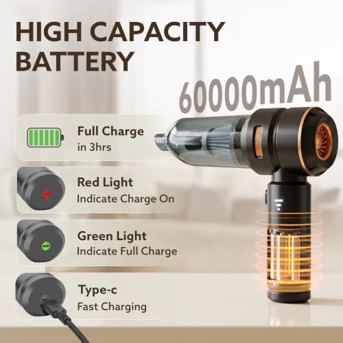 Image of AGARO Car Vacuum Cleaner HVC1991 - Cordless 2-in-1 Vacuum & Blower | 15,000Pa Powerful Suction, 100W BLDC Motor, 3-Speed Control, HEPA Filter, for Car, Home, Office, Sofa & Keyboard