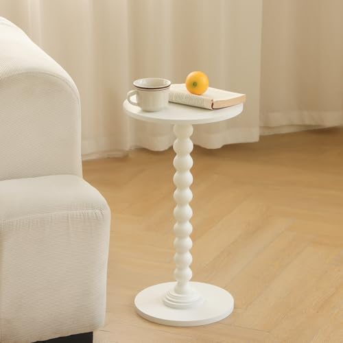 Image of Fultyle Round Side Table, Small Drink Table for Small Spaces, Modern Accent End Table Nightstand with Solid Wood Leg for Living Room, Bedroom, Corners, and Office (White)