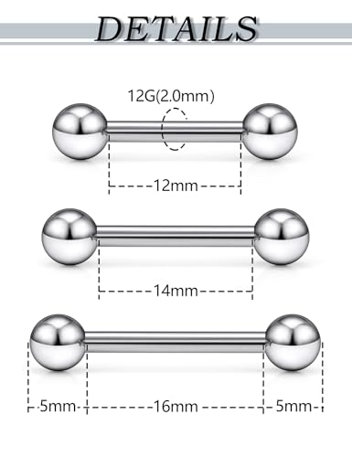 F136 Titanium 16/14/12/8/6/4/2G Internally Threaded Nipple Tongue Ring Industrial Bridge Prince Albert Piercing Jewelry Earrings 14/16/19/30/35/38/40mm Bars Barbells for Women Men2