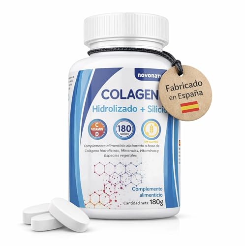 Colageno Hidrolizado con Magnesio, Calcio, Vitamina C y D, mas Silicio - Protege Huesos Articulaciones, Piel, Uñas y Cabello - Recuperaciones Deportistas Antoxidante, 180 Comprimidos - novonatur