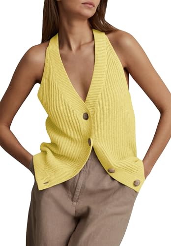 Image of Womens Button-Front Sweater Vest Top V Neck Sleeveless Knit Tank Fitted Halter Raceback Cardigan Vest