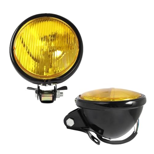 NCTPICLC Antiniebla Moto Faro Delantero Retro Redondo Motocicleta Soporte Galvanizado Faro Vintage Para Suzuki(Black Yellow Lens)