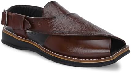POS Men's Ethnic Synthetic Leather Peshawari Slip On Sandal | Shoes for Wedding|Party|Occasions|Fashion|Stylish|Outdoor|Lightweight|Shoes with TPR Sole