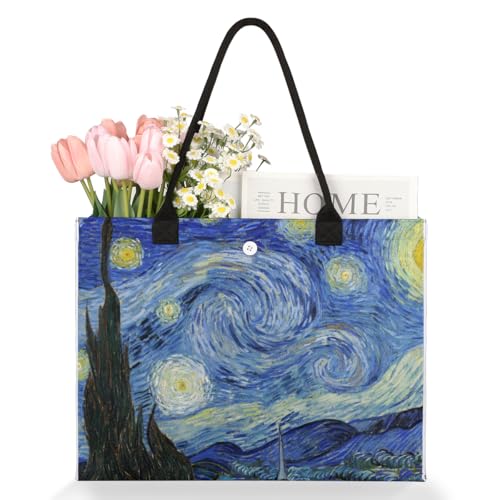 Starry Night Art Tote Bag for Women Large Beach Bag Reusable Tote Bags for Work Travel Beach Shopping3