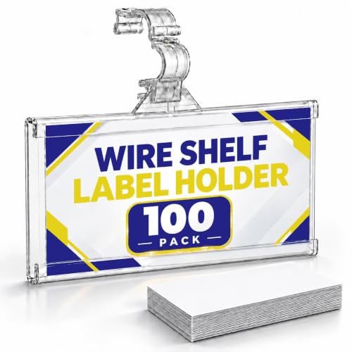 NuBliss Wire Shelf Label Holders, 1-1/4" x 3", Plastic, 100 Pack
