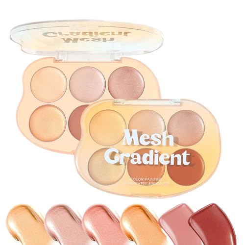 Kanoauo Paleta De Iluminador,6 Tonos Para Contornear, Iluminar Y Sonreír - Cosmético Impermeable Mezclable Duradero Para Mujeres Piel Madura Eventos Artísticos Fiestas