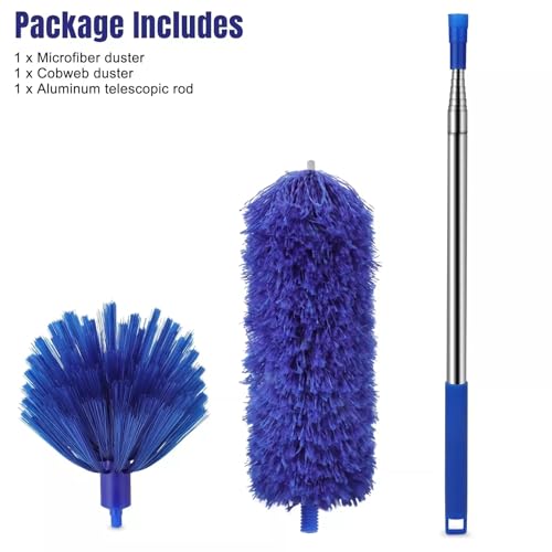 Image of 2 in 1 Long Handle Microfiber Feather Ceiling Duster for Dust Cleaning with extendable Pole 30-100 Inch with Anti Scratch Bendable Head for Cleaning High Cobweb Stick high Ceiling Fan Mop