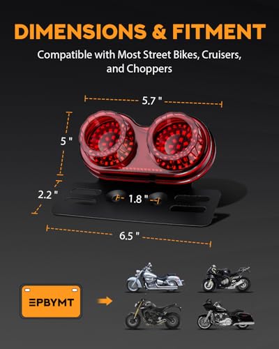 Image of PBYMT Enhanced Motorcycle Tail Light, Break light Running Lights, IP67 Waterproof Turn Signals with License Plate Bracket Compatible with Street Bike Cruiser Chopper Bobber (Red, 108 LEDs)