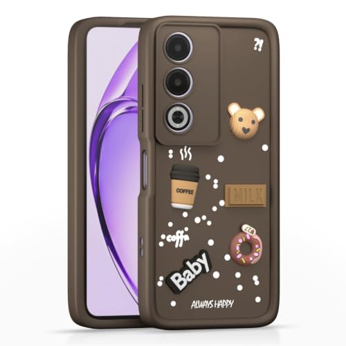 Image of Bintage Cute Fun Ball | Taddy Cartoon 3D Smiley Coffee Cup | Milk Donut | Full Camera Protection Back Cover Compatible for Oppo CPH2665 / Oppo A3 PRO 5G - Brown
