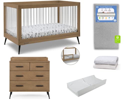 Image of Delta Children Sloane 7-Piece Baby Nursery Furniture SetIncludes: Convertible Crib, Dresser, Changing Top, Crib Mattress, Fitted Sheets, Toddler Guardrail & Changing Pad, Acorn w/Matte Black