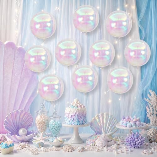 Image of Iridescent Balloons 9 Pcs,22 Inch Large Clear 4D Round Balloons | Clear Holographic Giant Round Ball Balloons For Birthday Rainbow Shine Wedding Baby Shower Decor