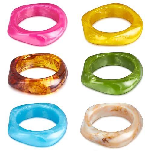 6 Pcs Colorful Square Acrylic Resin Bangle Bracelet Wide