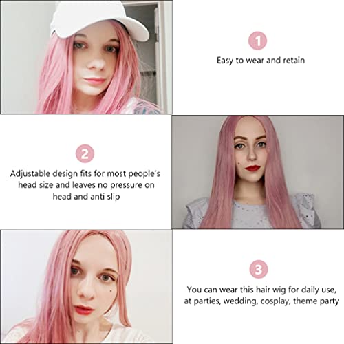 Beaupretty Rosa Perucas Longas Retas Perucas Headband Do Perucas Pastel para As Mulheres Partido Cos