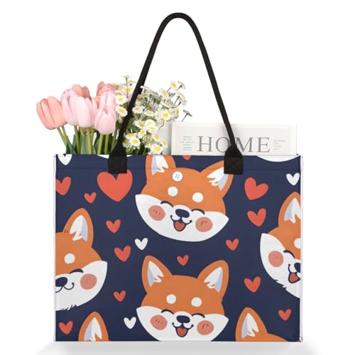 Cute Corgi Happy Tote Bag for Women Large Beach Bag Reusable Tote Bags for Work Travel Beach Shopping3