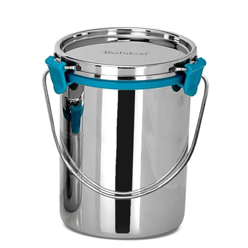 Stainless Steel Akhand - Jointless Milk Can/Oil Can/Milk Barni/Oil Pot with Lid,100% LeakProof BIS Certified, Jindal Seal & Made In India Sea Green (Barni 1500ml, Sea Green)