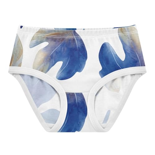 Watercolor Blue Fig Leaves White Little Girl Panties Toddler Underwear Custom Cotton Personalized Briefs Kids Undies 2t