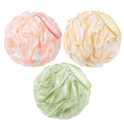AmazerBath Loofah Sponge, Shower Loofah 60g/PCS - Body Scrubber Loofa Set of 3 Cotton Candy Trio, Bath Sponge for Men and Women