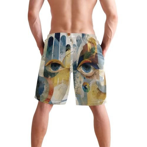Men's Swim Trunks Eye Hands Print, Quick Dry Beach Board Shorts with Lining-S2