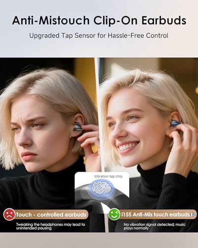 Image of King Lucky Clip-On Earbuds,Comfort Air Cushion Open Ear Earbuds Wireless Bluetooth 6.0 Multipoint, Open Ear Headphones with Mic,Anti-Mistouch,45H Playtime for Sports,Small Ears&Sleep (Black)