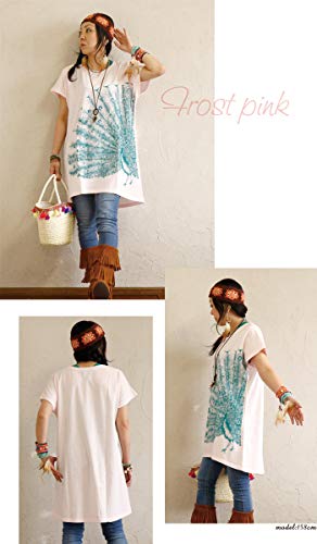 Tシャツ 半袖 孔雀 ピーコック チュニック 綿 ポリエステル エスニック アジアン レディース ワンピース ゆったり