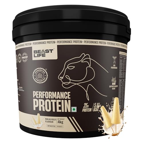 Image of BeastLife Performance Yeast Protein Powder | 25g Protein | Malai Kulfi|NABL Lab Certified | High Absorption for Muscle Growth |Smooth & Light, Easy to Digest with Ultrasorb Tech|5.64g BCAA | Best For Gut | Beta Glucan | Improves Immune Function | 4 Kg