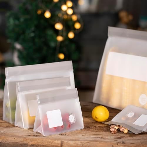 Reusable Food Storage Bags – 10-Pack Stand-Up, BPA-Free, Freezer, Dishwasher Safe, & Eco-Friendly – 5 L, 5 M Bags – Airtight Leakproof Sandwich, Snack, Travel & Make-Up baggies (Grey) - Thumbnail 2