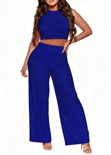 Ensemble de détente 2 pièces femme avec haut court et pantalon évasé