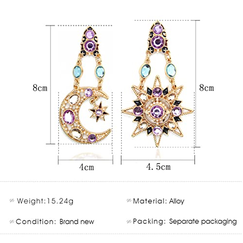 Vintage Sun Moon Earrings Crystal Drop Earrings Studs for Women2