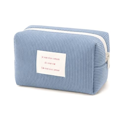 Sminra Small Makeup Bag for Purse, Corduroy Cosmetic Zipper Pouch