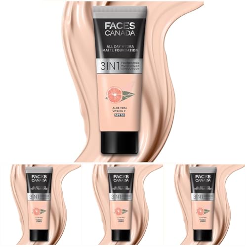 Image of FACESCANADA All Day Hydra Matte Cream Foundation-Mini|3-In-1 Foundation + Moisturizer + Spf 30|24 Hr Aloe Hydration&Vitamin C|10Hr Long Wear|Medium To High Buildable Coverage|Rose Ivory,15Ml,1 Count